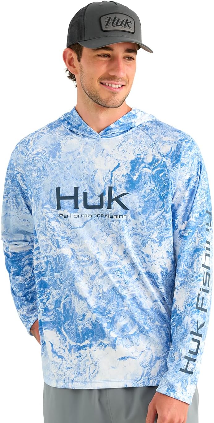 HUK Men's Pursuit Pattern Crew Long Sleeve, Performance Shirt