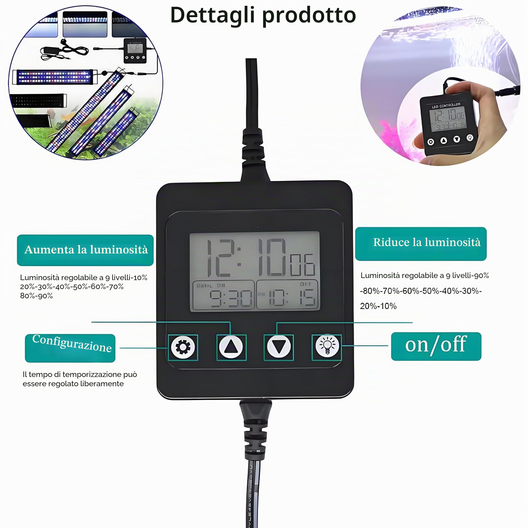 Timer dell'Acquario, Centralina Alba Tramonto, Illuminazione Acquario Luce Timer Fish Tank Light Controller Digitale Dimmer,Utilizzato Anche Come Modulatore Di Luce,Memoria