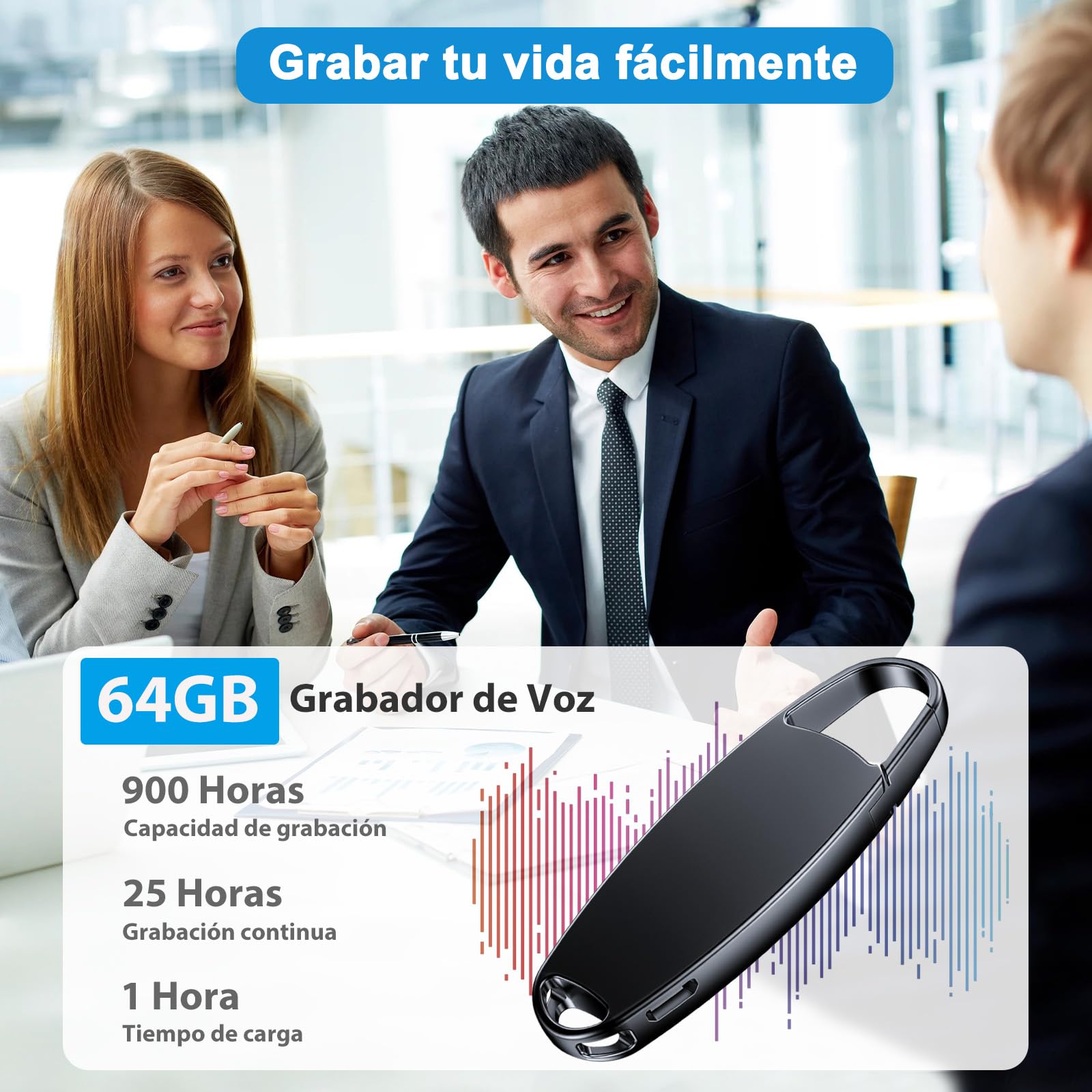 64GB Grabadora de Voz, Vandlion Mini Grabadora HD con un Solo Clic y Activada por Voz, Grabadora Portátil con Reducción de Ruido para Conferencias Entrevistas Reuniones Clase