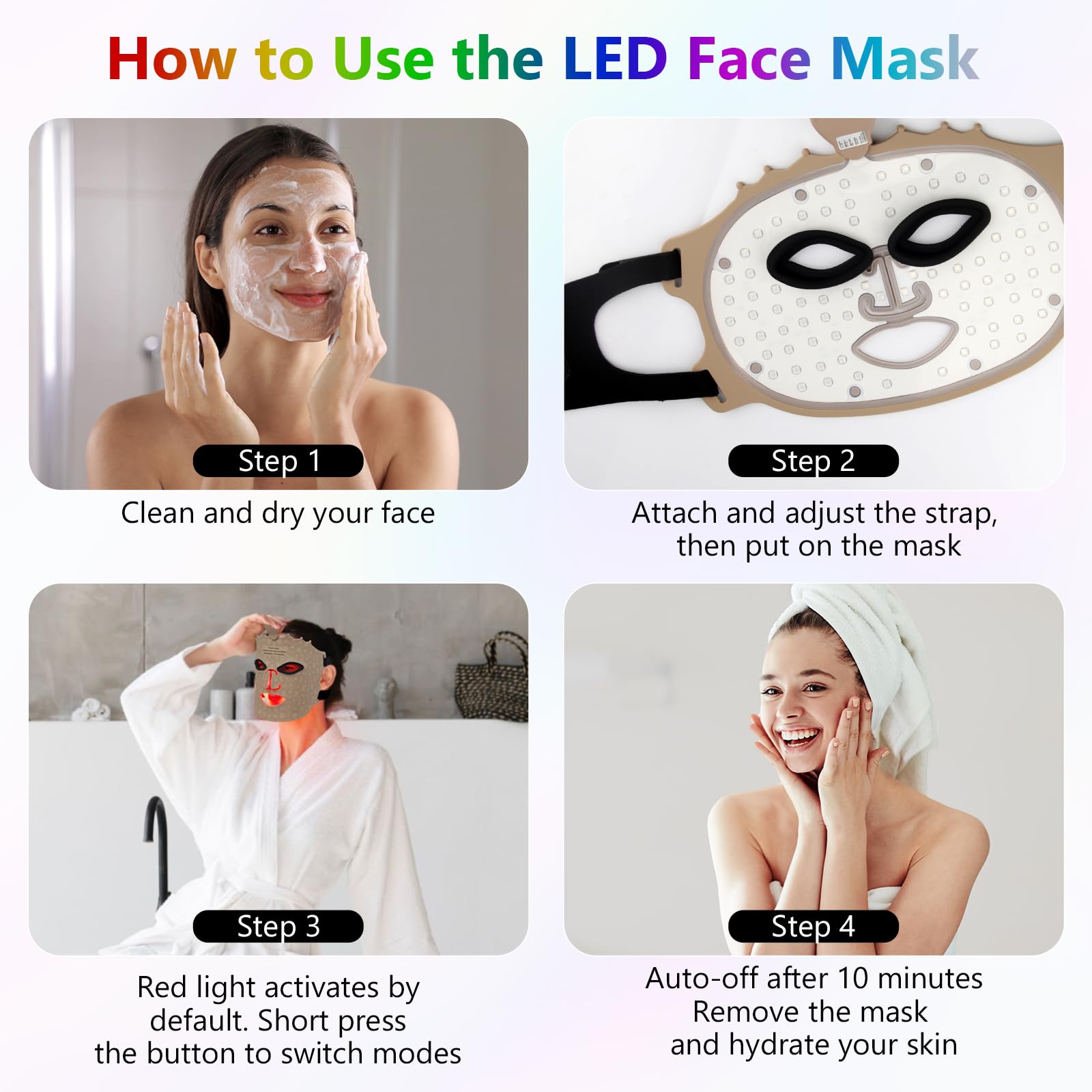 Masque facial à LED avec lampe à lumière rouge, 7 couleurs, LED, pour le visage et la peau, appareil de soin pour tous les types de peau, raffermissement du visage, rajeunissement, Marron