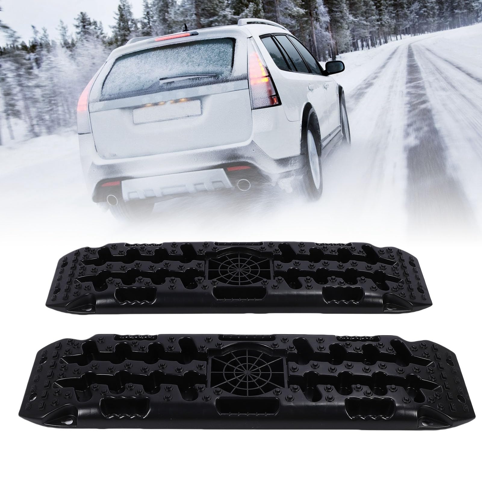 Generic Ścieżki Ratunkowe Mata Trakcyjna Trwałe Płyty Trakcyjne Terenowe do Błota Piaskowego Śnieg Pojazdy Ratownicze Materiał HDPE 2 szt. (BLACK)