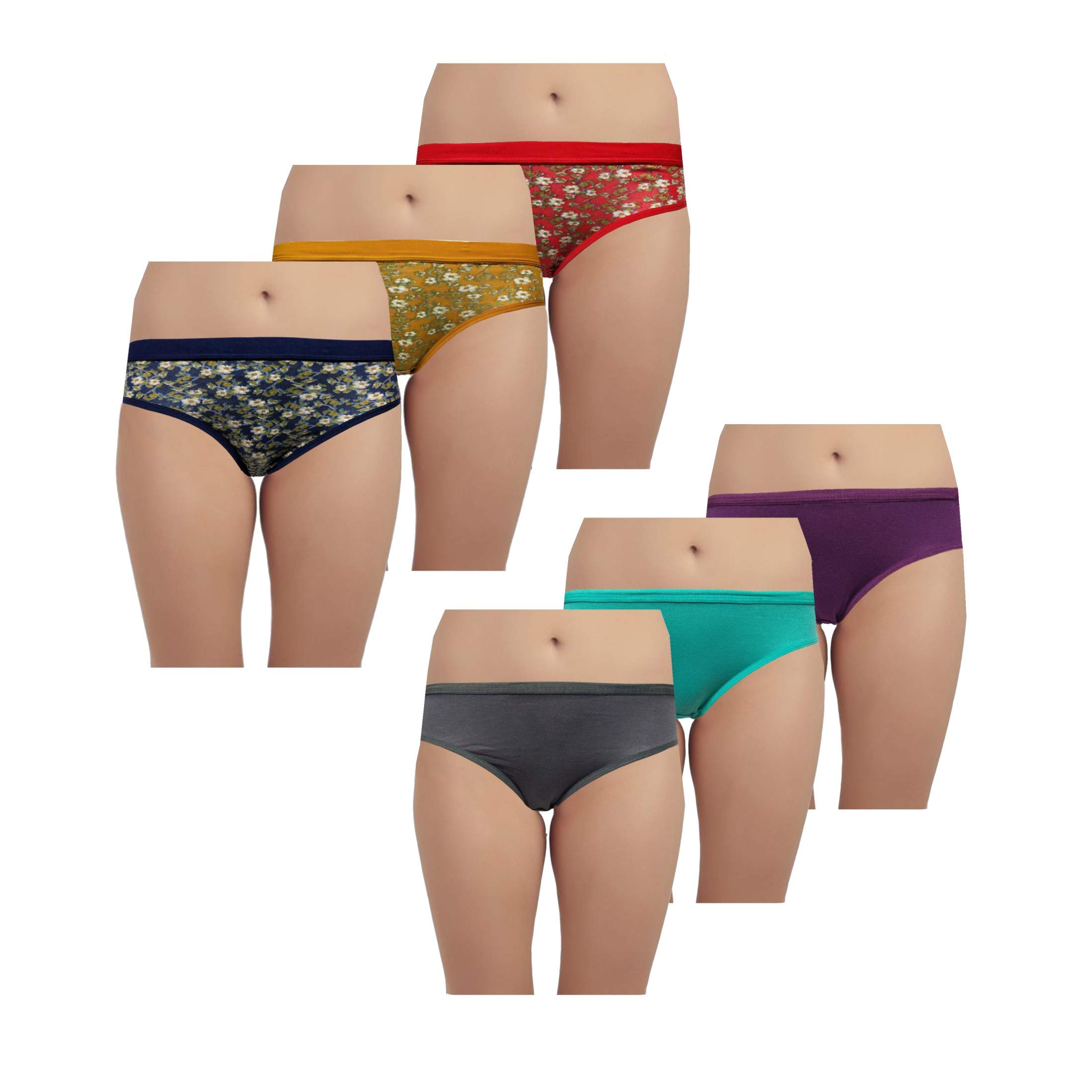 Pihu Women's Panty/Hipster/Briefs Printed Multicolour Pack of 6 (Manvin_Lykra11, XX-Large)