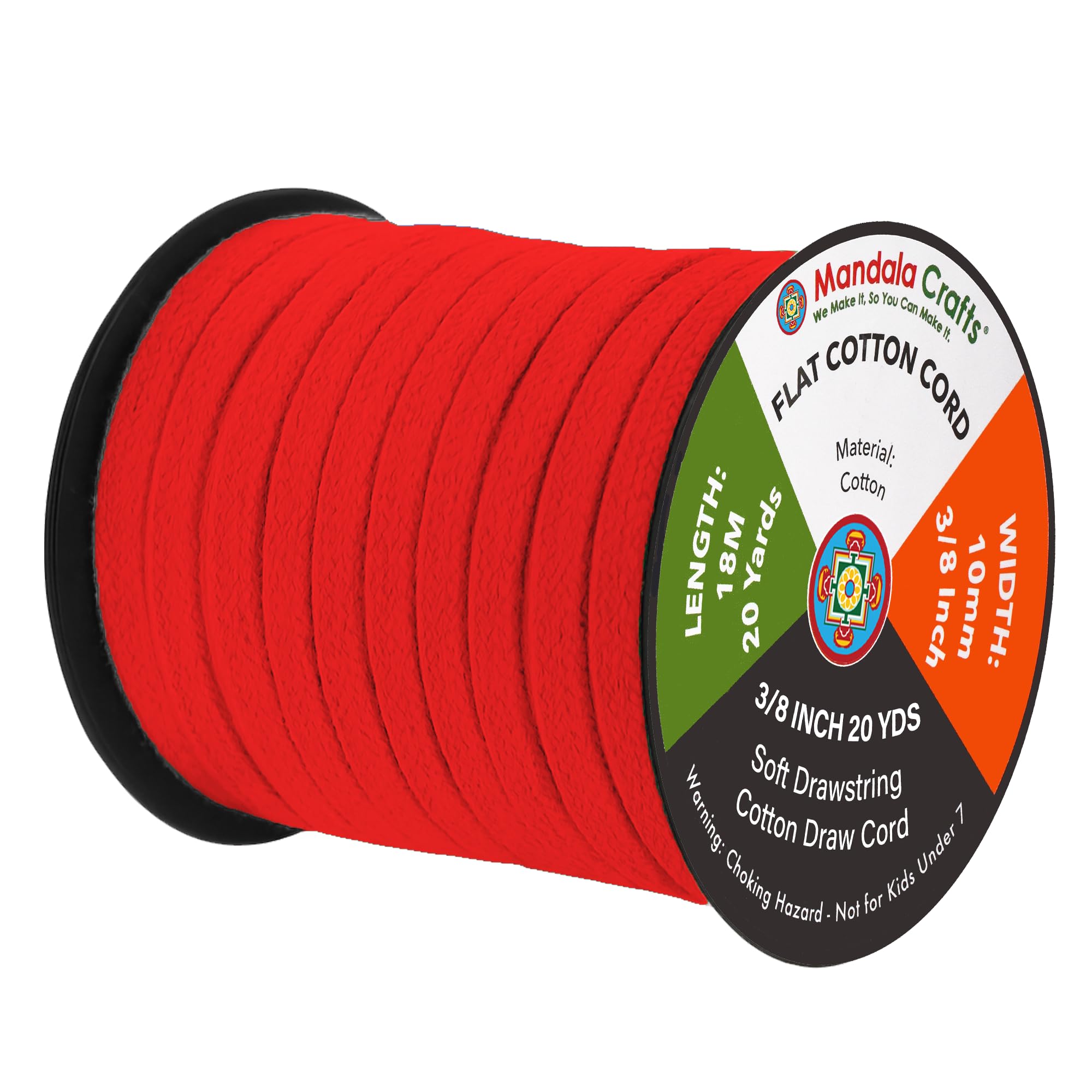 Mandala Crafts Red Flat Drawstring Cord Drawstring Replacement, 3/8 Inch 20 YDs Red Soft Drawstring Cotton Draw Cord Hoodie Sweatpants Drawcord