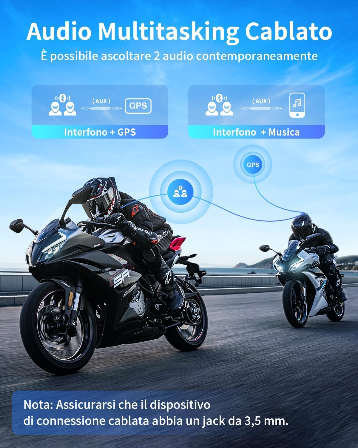 Fodsports M1-S AIR Interfono Moto, Interfono Casco Moto per 6 Motociclisti, 5.0 Bluetooth Auricolare Casco Moto con Condivisione Musicale, Radio FM, CVC-Riduzione del Rumore (Coppia, Nero)