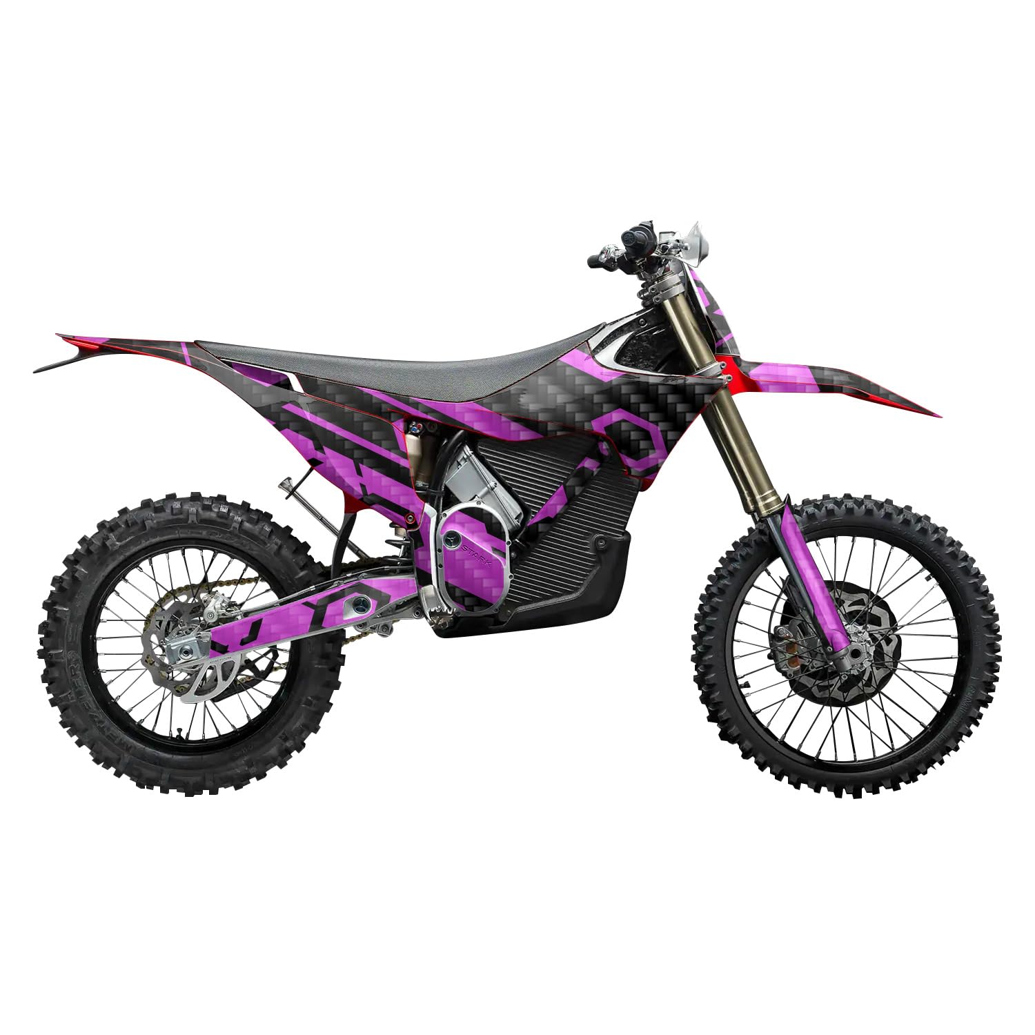 Carbon Fiber Stark Varg MX 2023-2025 Graphics Kit Wrap - Magenta Hex Parts - Varg MX Skin - Premium 3M Vinyl Protective Wrap Decal Cover - Easy to Apply | Crafted in The USA by MightySkins
