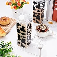Vista 3 de Whaline Paquete de 2 botellas de agua de cartón de leche con estampado de vaca, botellas de leche de plástico transparente de 17 onzas, botella