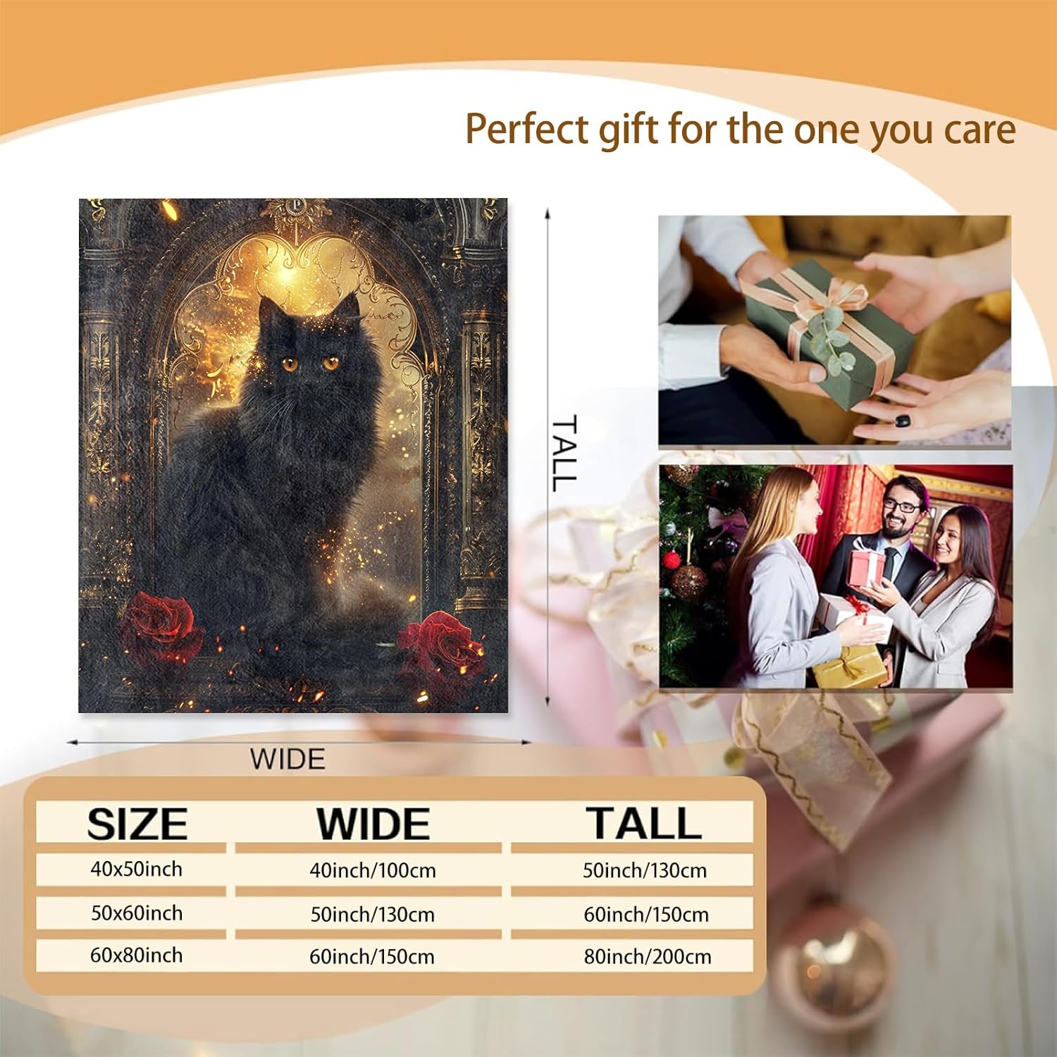 Black Cat Gothic Theme Blanket Gifts for Women Girls, Soft Warm Lightweight Flannel Throw Blankets for Living Room Home Sofa Travel Decor 50" x 60" - Image 3