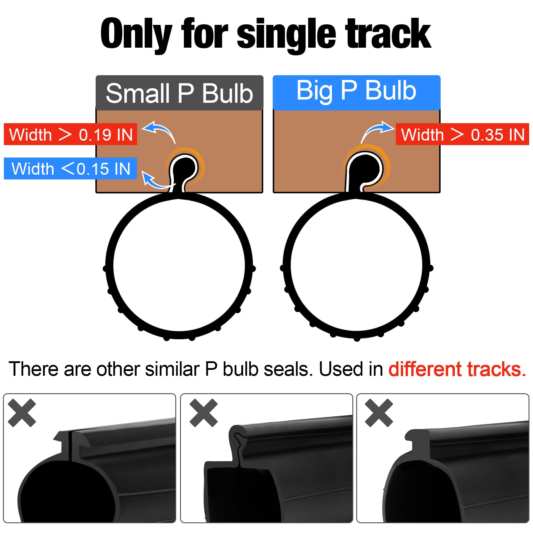 16.4FT Garage Bottom Door Seals P-Bulb for Replacement Overhead Doors, Black (0.19 in Small P Bulb), 16.4 FT - Image 3