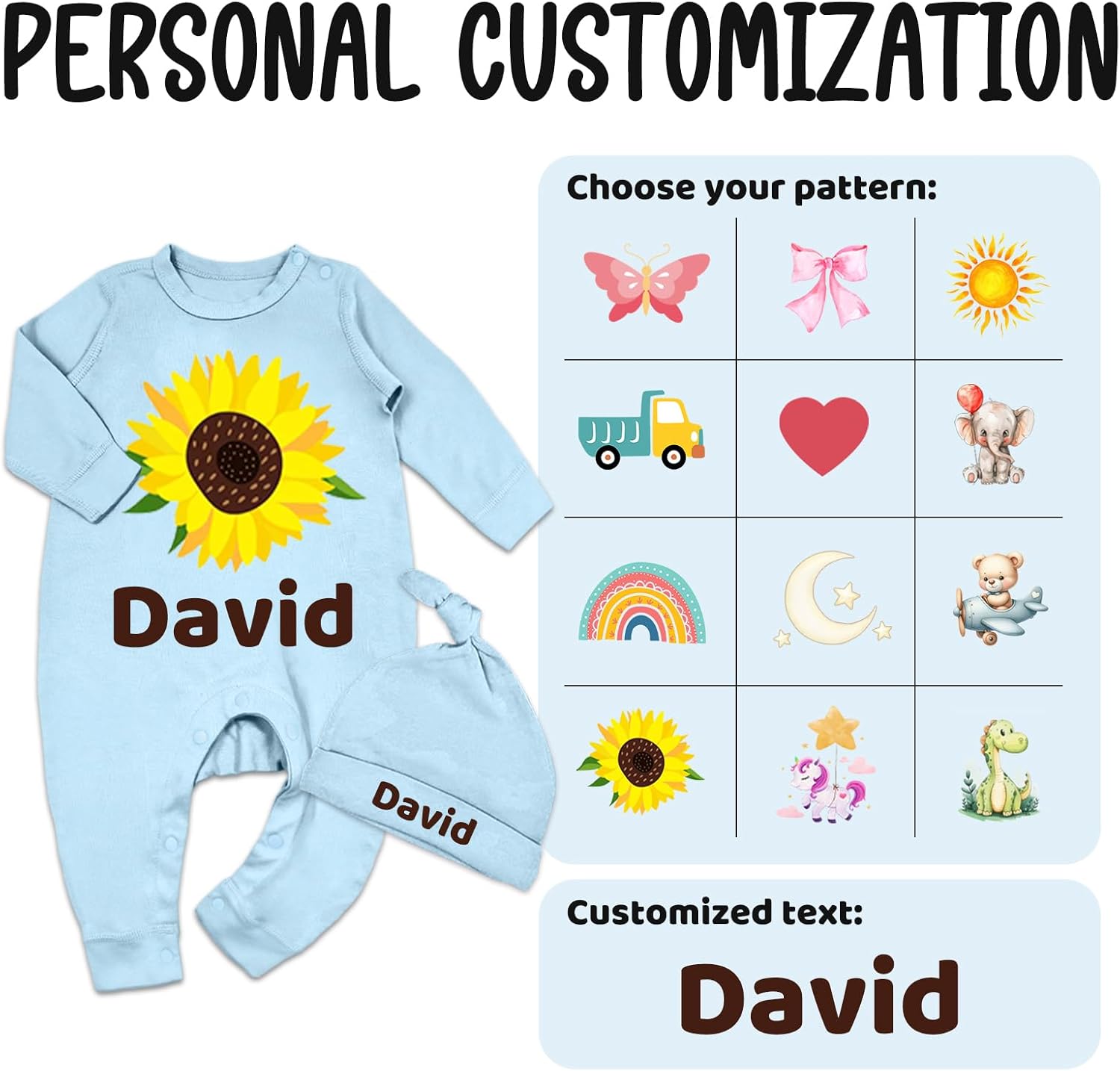 Personalized Baby Clothes Custom Name Newborn Coming Home Outfit & Hat Set for Boy Girl 0-6 Months Customized Gifts - Image 3