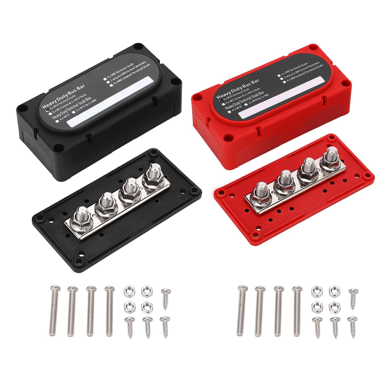 12V-48V Busbar 300A Busbar, Heavy Duty Range Bus Bar, 300A Busbar Box, Power Distribution Block, for Solar Car, Truck, Boat, Marine (Black &amp; Red)