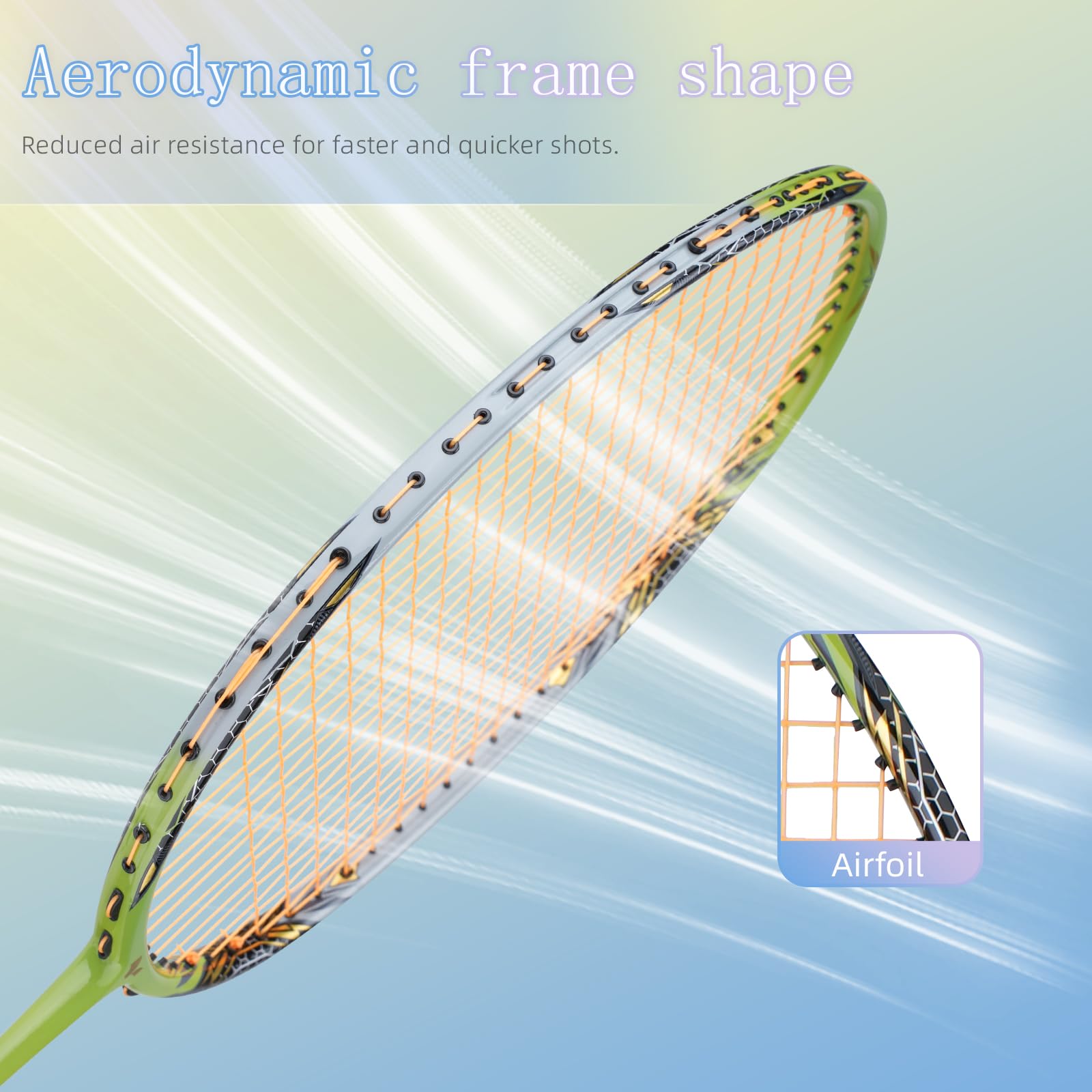 YODIMAN Raquette de Badminton Pro Ultra-Légère, Cadre 1200T Carbone (35 lbs), Tige M55J Graphite, Cordon 0,68mm – Competition