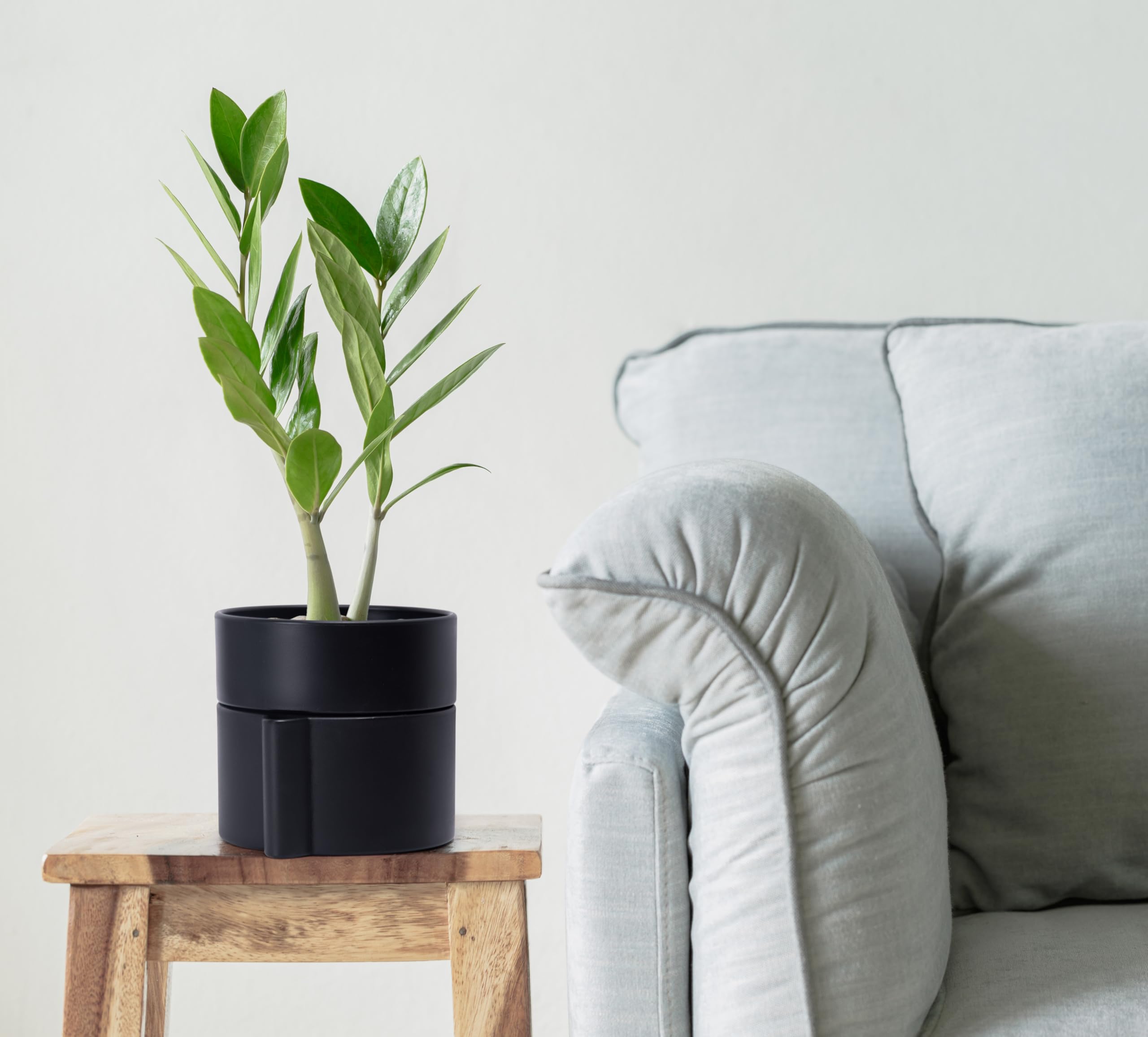 Phoenix Vine Samonawadniająca się doniczka na rośliny 20 cm, z wkładką z terakoty, głębokim zbiornikiem na wodę i ceramiczną, plastikową doniczką bez BPA, nowoczesna donica do roślin domowych, czarna