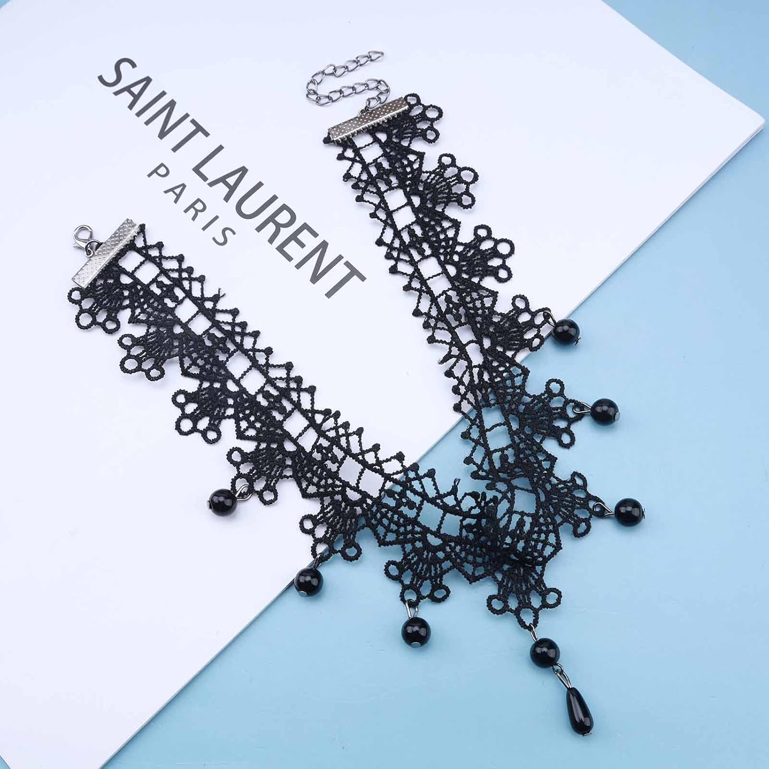 Andelaisi Boho Lace Choker Necklace Black Cz Waterdrop Pendant Necklace Choker Vintage Teardrop Crystal Clavicle Necklace Gothic Lace Necklace Jewelry for Women(Style A) - Image 3