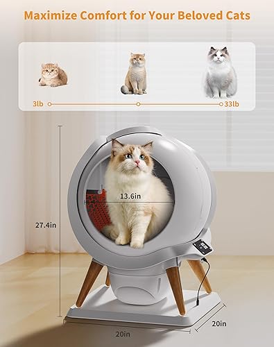 Miniatura 7 de HoneyGuaridan Caja de arena para gatos autolimpiante, impermeable IPX5, control de aplicación, sin olor, protección de seguridad integrada, enjuague