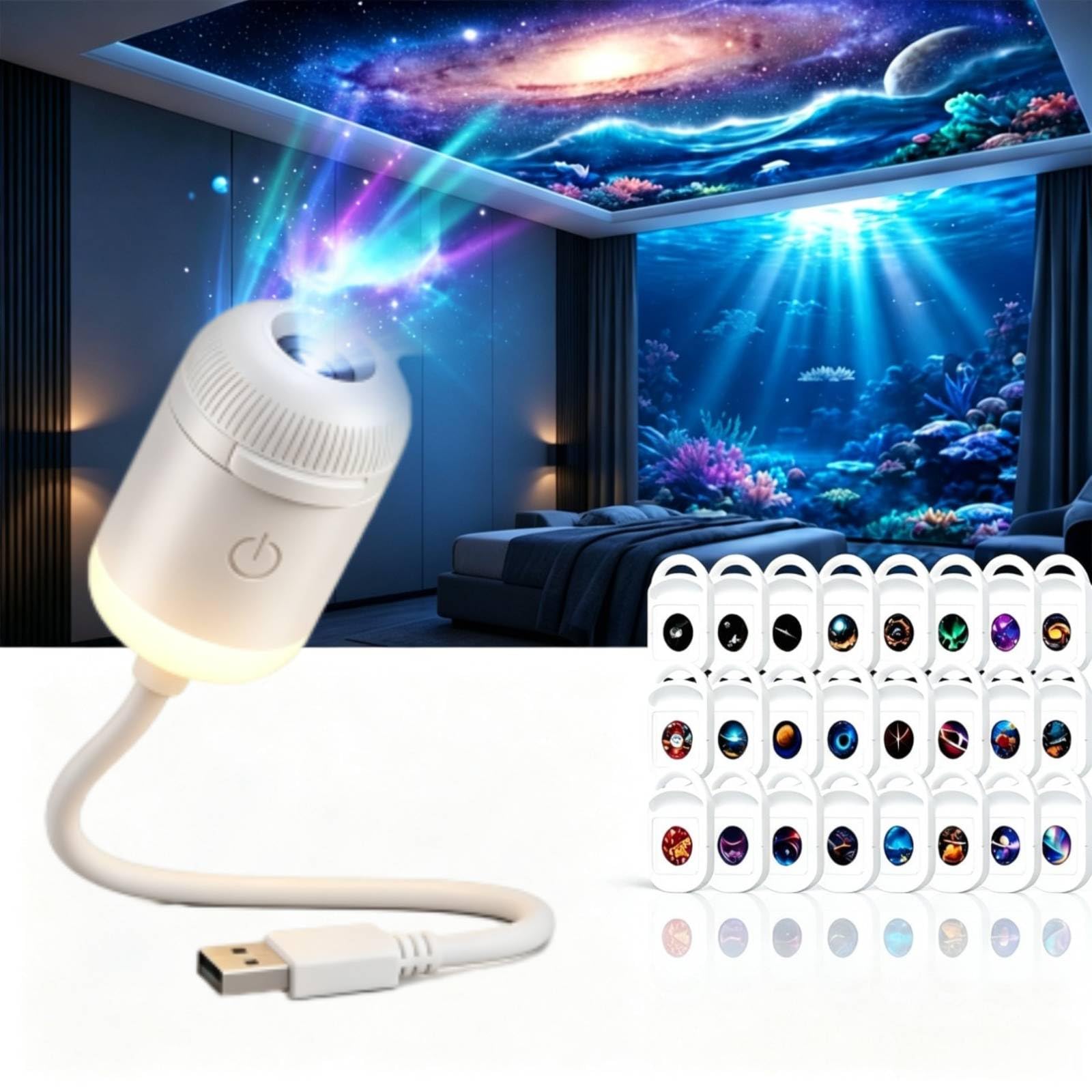 HD Smart Dynamic 5D Holographic Night Light Projector, Plug and Play HD Galaxy Star and Ocean Projector, 360 Rotating 2-in-1 Galaxy Projector Star Night Light for Celling