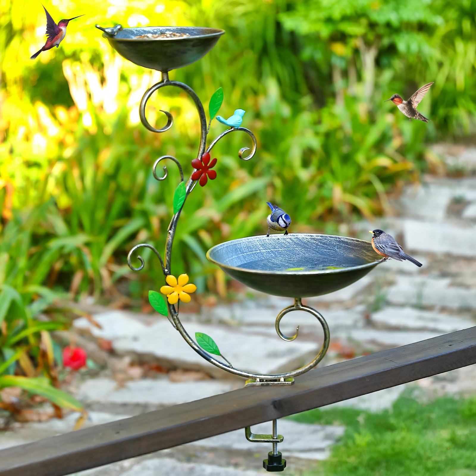 Bird Bath Railing Amazon.com: 2 in1 Railing Bird Feeder Deck Mounted Bird Bath, Rustproof ...
