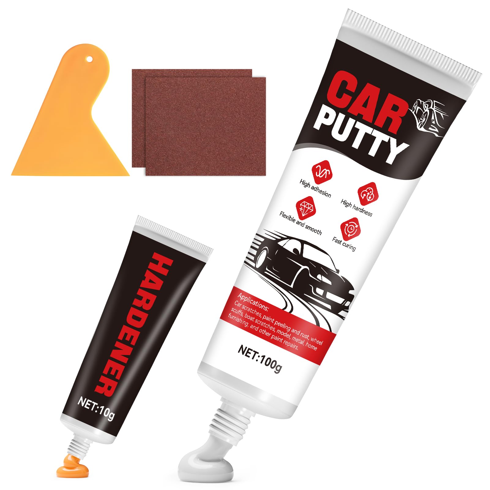 Allony Mastic Carrosserie, Mastique Carrosserie Voiture, Rebouche Trou, Debosselage Carrosserie, Mastic Carrosserie Voiture pour Réparer Les Rayures et Les Bosses sur Les Voitures, Bateaux, 100g+10g