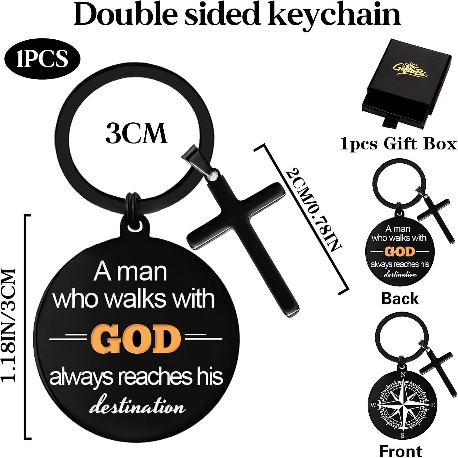 Christian Gifts Keychain for Men, Religious Baptism Gift Keychains for Birthday Christmas, A Man Who Walks With God Keyring
