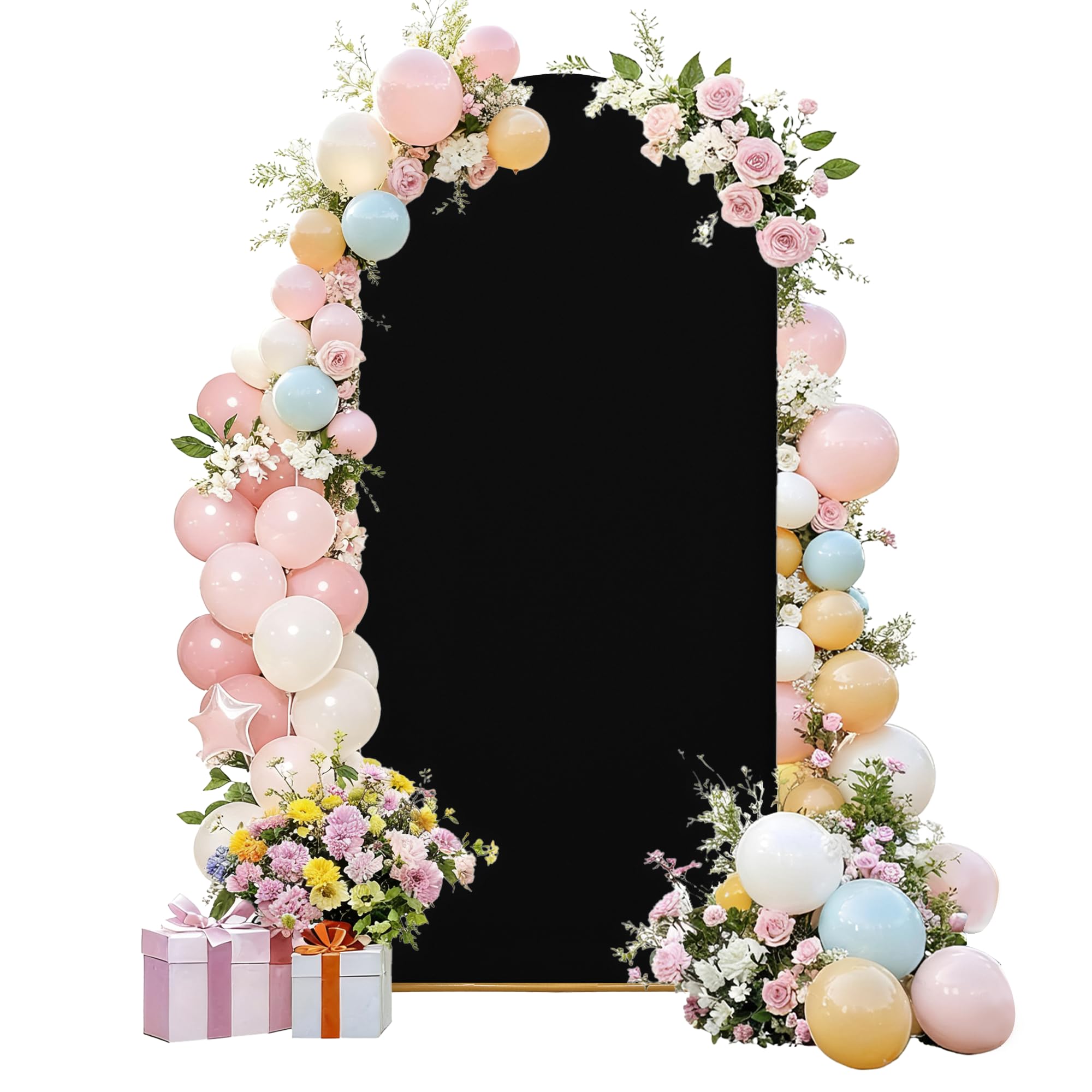 Hochzeitsbogen-Abdeckung|(6FT/6.6FT/7.2FT) Bogenrahmen-Abdeckung| Stretch-Hintergrundabdeckung|Geeignet für Hochzeiten,Geburtstagsfeiern,Taufen (Schwarz, 6.6FT)