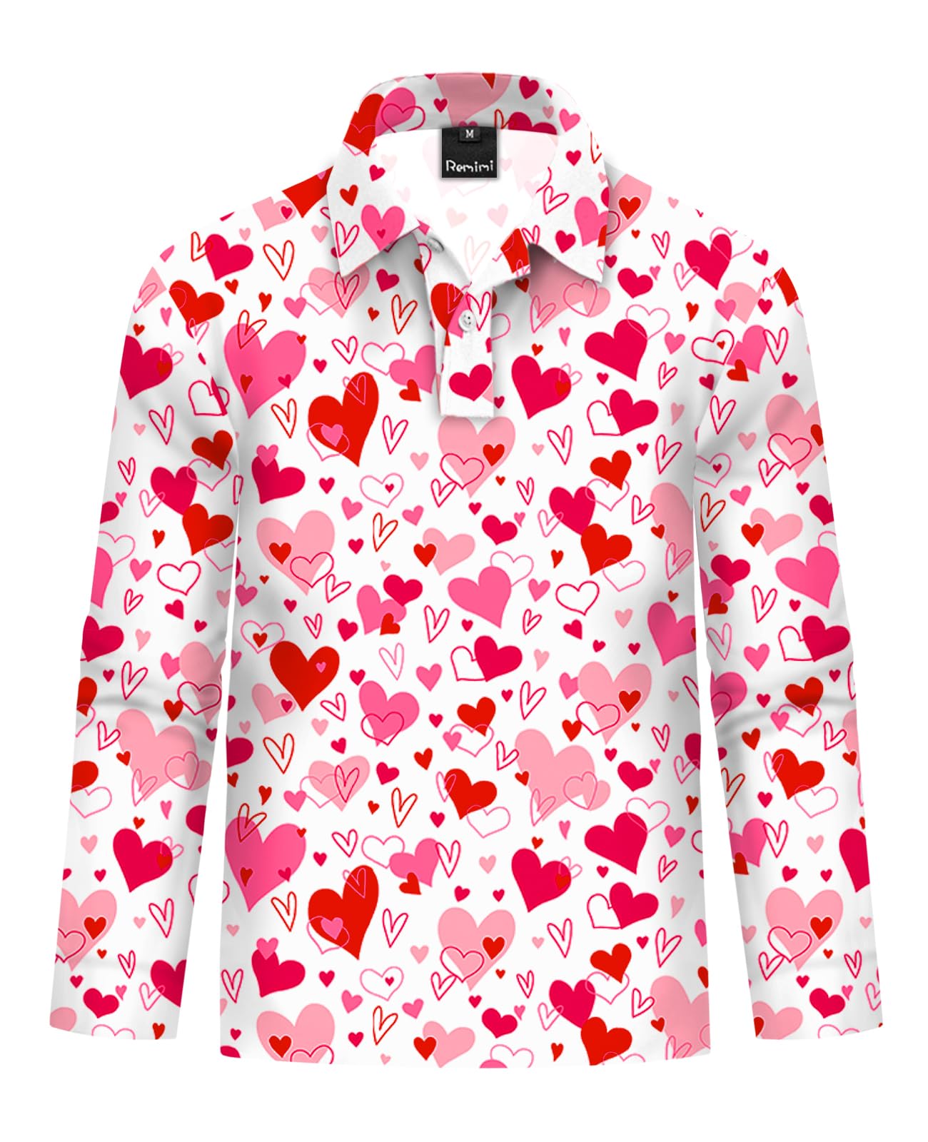 Remimi Kids Valentines Print Polo Shirt Mardi Gras Long Sleeve Collared Shirts 5-14 Years