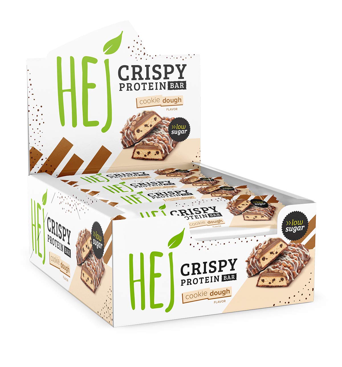 HEJ Crispy Proteinriegel Snack – Low Sugar Eiweißriegel | 14g Protein & 167 kcal pro Riegel | Vegetarisch & ohne Palmöl – 12x45g Cookie Dough