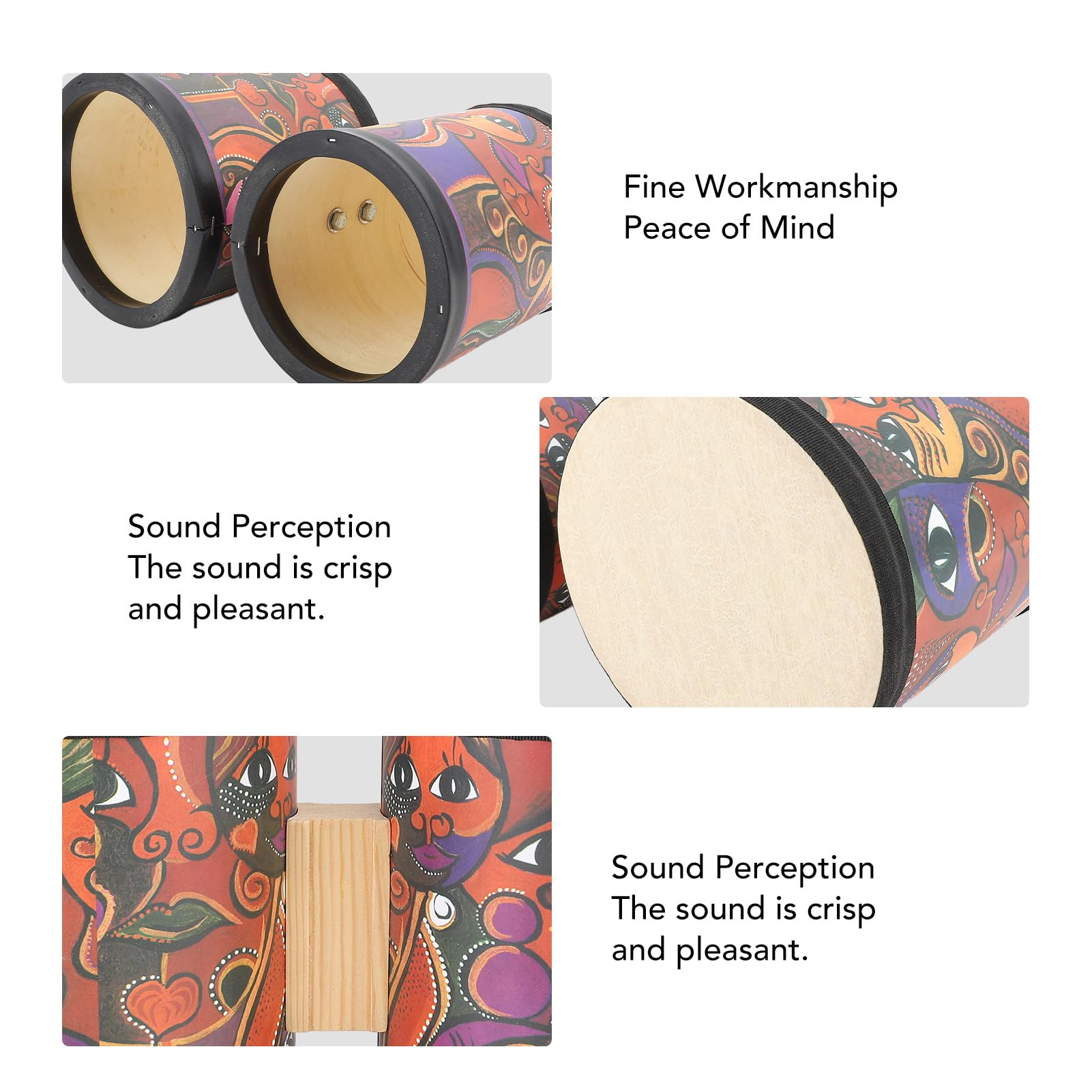 Kindertrommel-Set, Bongo-Trommel für 2- bis 3-jährige Jungen, Geschenke, Musikinstrumente, Holz, Montessori mit Bongo-Trommel mit 2 Trommelstöcken, Rhythmus-Percussion