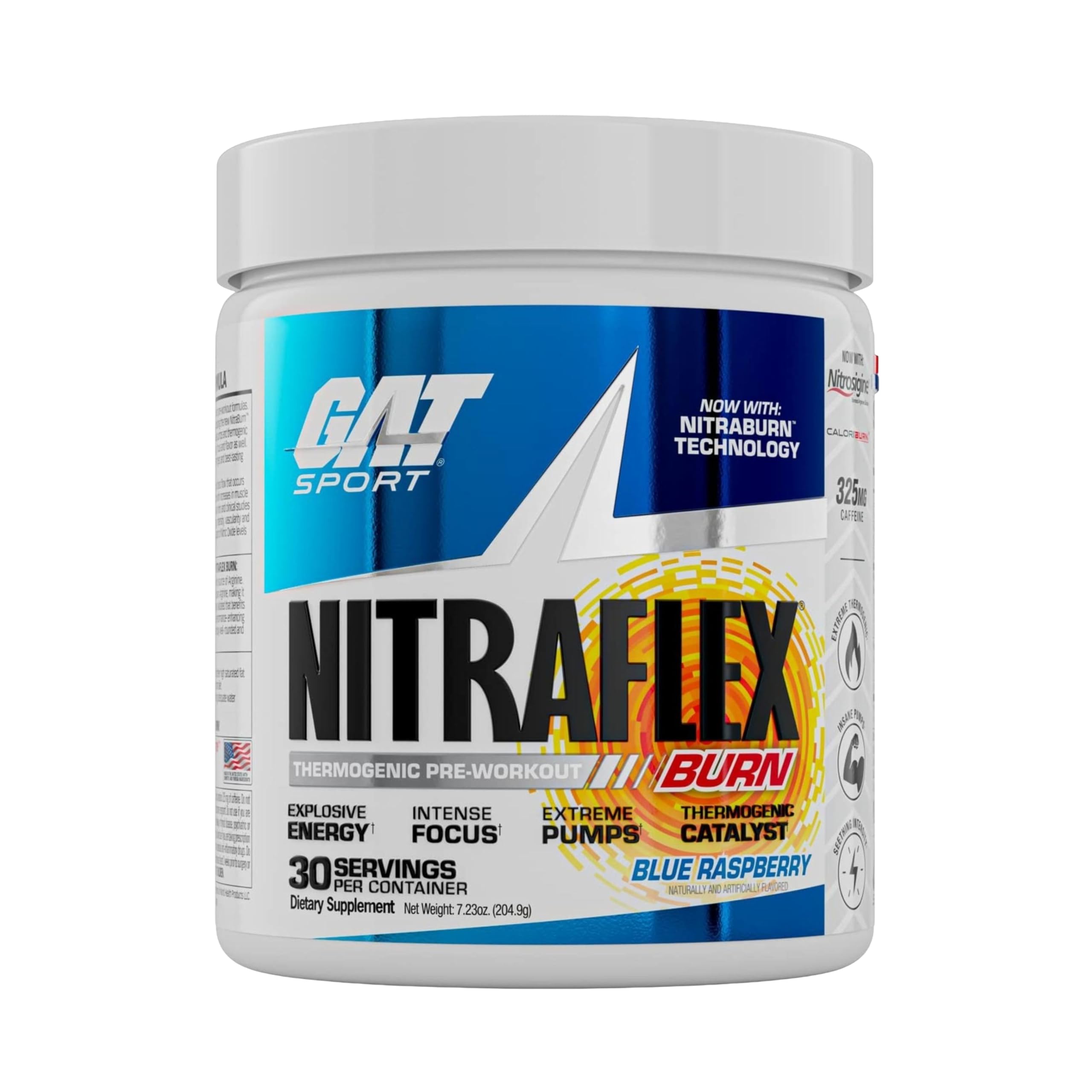 GAT SPORT Pré-treino com citrulina, beta-alanina, cafeína, agmatina e monoestearato de glicerila, Blue Raspberry, 30 porções, 202,44 g