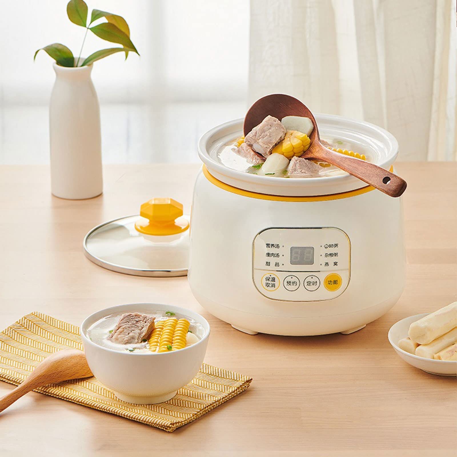 Mini garnki elektryczne, Garnek do zupy 1L Mini elektryczny garnek duszenia potraw Automatyczna owsianka Deser Żywność Wolnowar Przenośny Multicooker