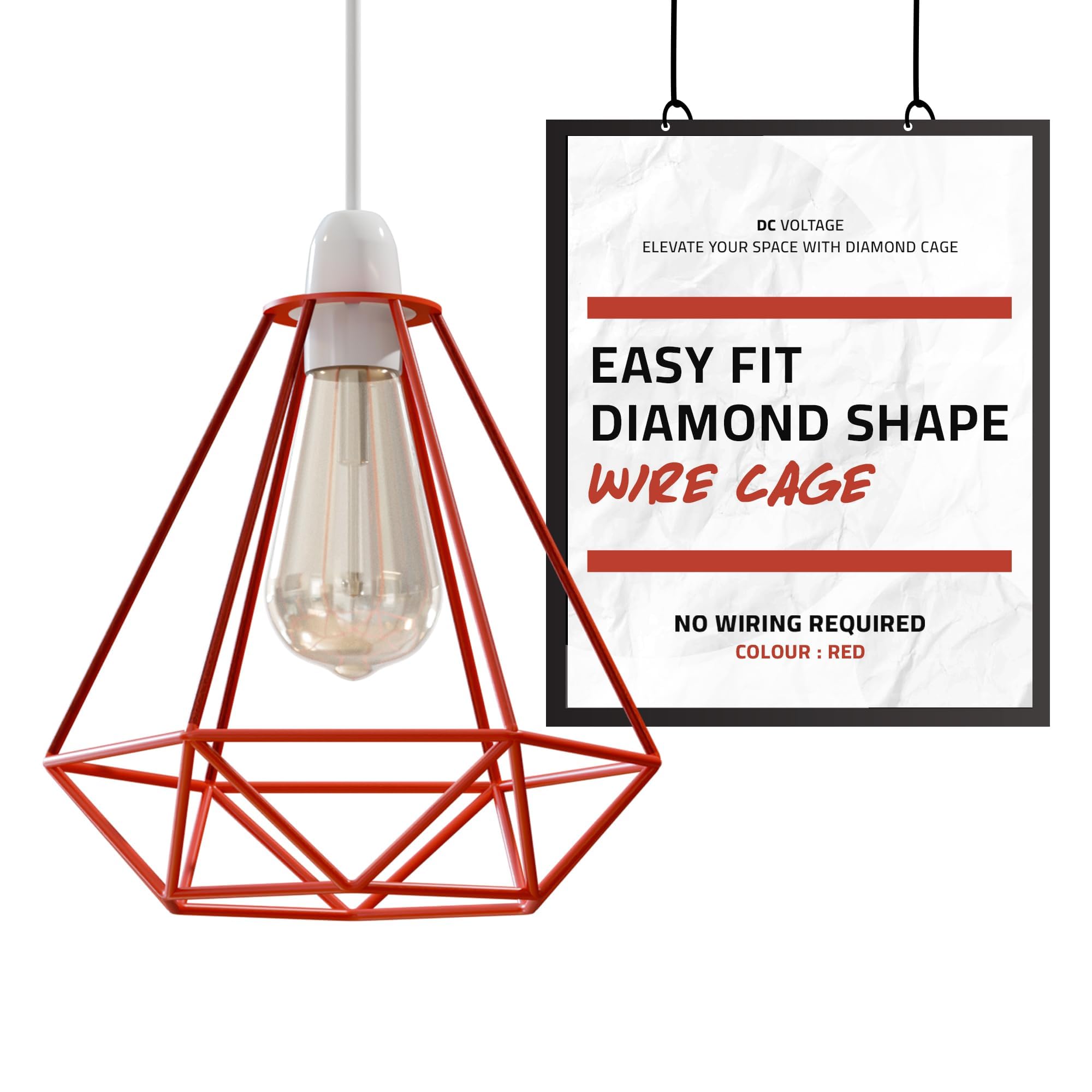Red Ceiling Light Wire Basket Metal Basket Pendant Lighting Ceiling Light Shade, Ceiling Fitting Light & Industrial Style Light for Indoor Pendant Light Shade lamp Shade — image 1