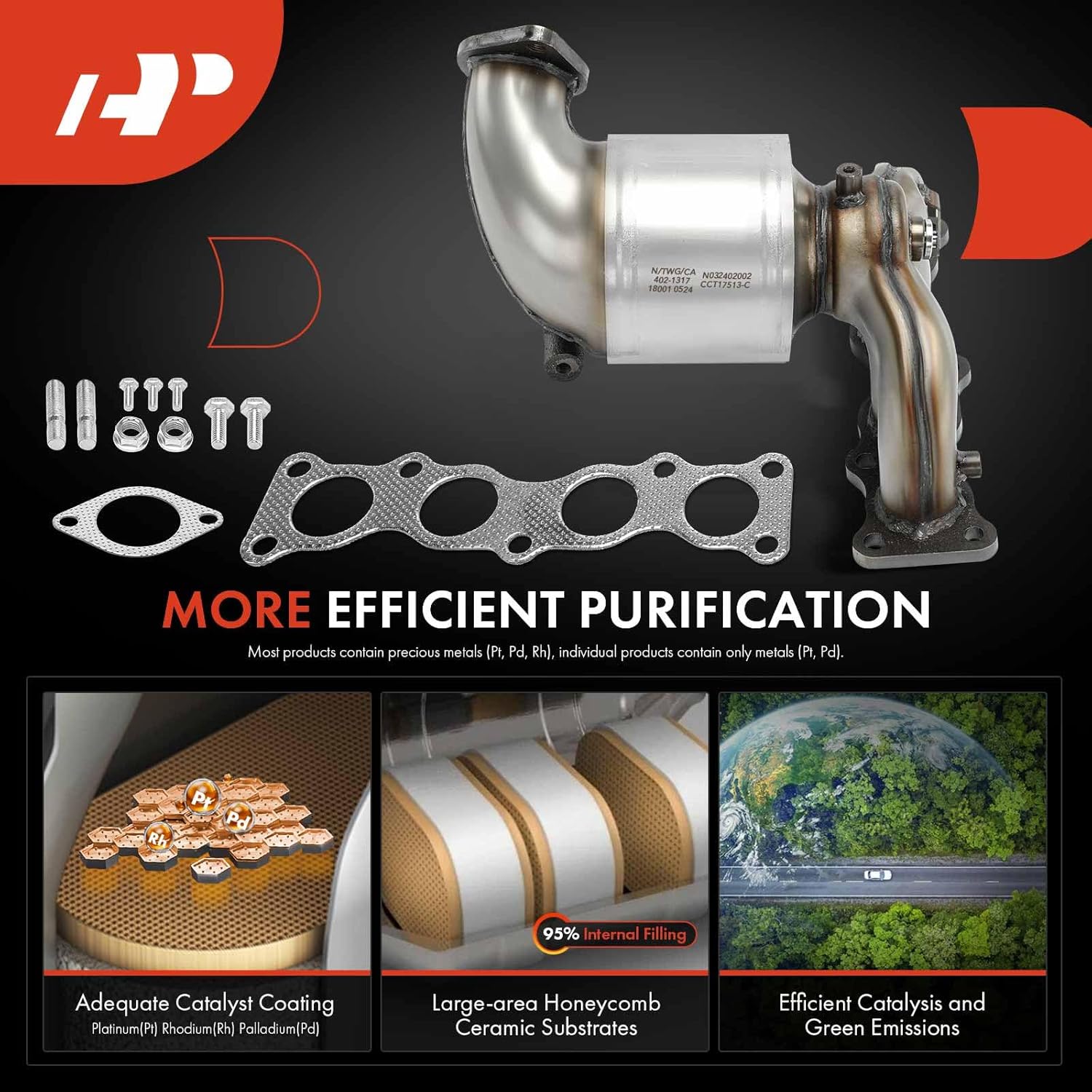 A-Premium Front Exhaust Manifold Catalytic Converter with Gasket Kit Direct-Fit Compatible with Kia Sorento 2016-2018, Sportage 2016-2018 & Hyundai Santa Fe 2019, Tucson, 2.4L, FWD, E.P.A. Compliant
