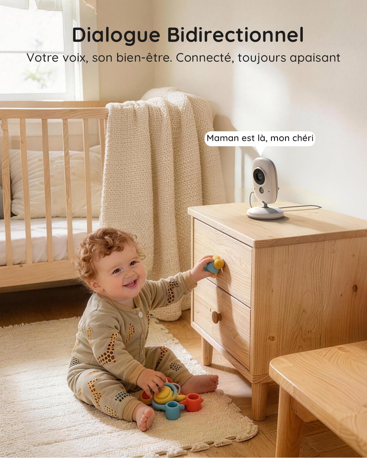 Boifun Babyphone Camera Bebe Surveillance sans WiFi, Vision Nocturne Infrarouge Invisible,4 Pouces, HD 720P, Interphone Bidirectionnel, Berceuses, Détecteur Température/Son, Zoom 3x, Rappel de Biberon