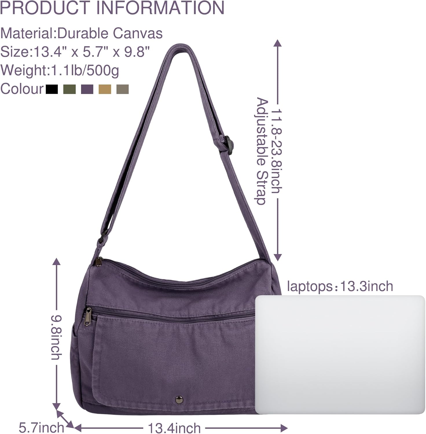Canvas Messenger Bag for Women and Men Large Hobo Crossbody Shoulder Tote Bag with Multiple Pockets