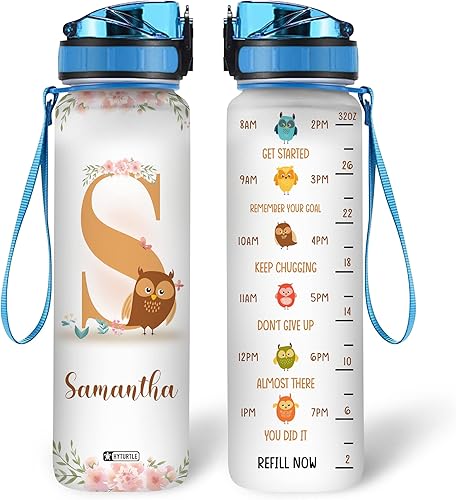 Miniatura 48 de Hyturtle Botella de agua motivacional personalizada para amantes de los búhos, 32 onzas, 1 litro, tipo de búhos, botella de agua con nombre Búho