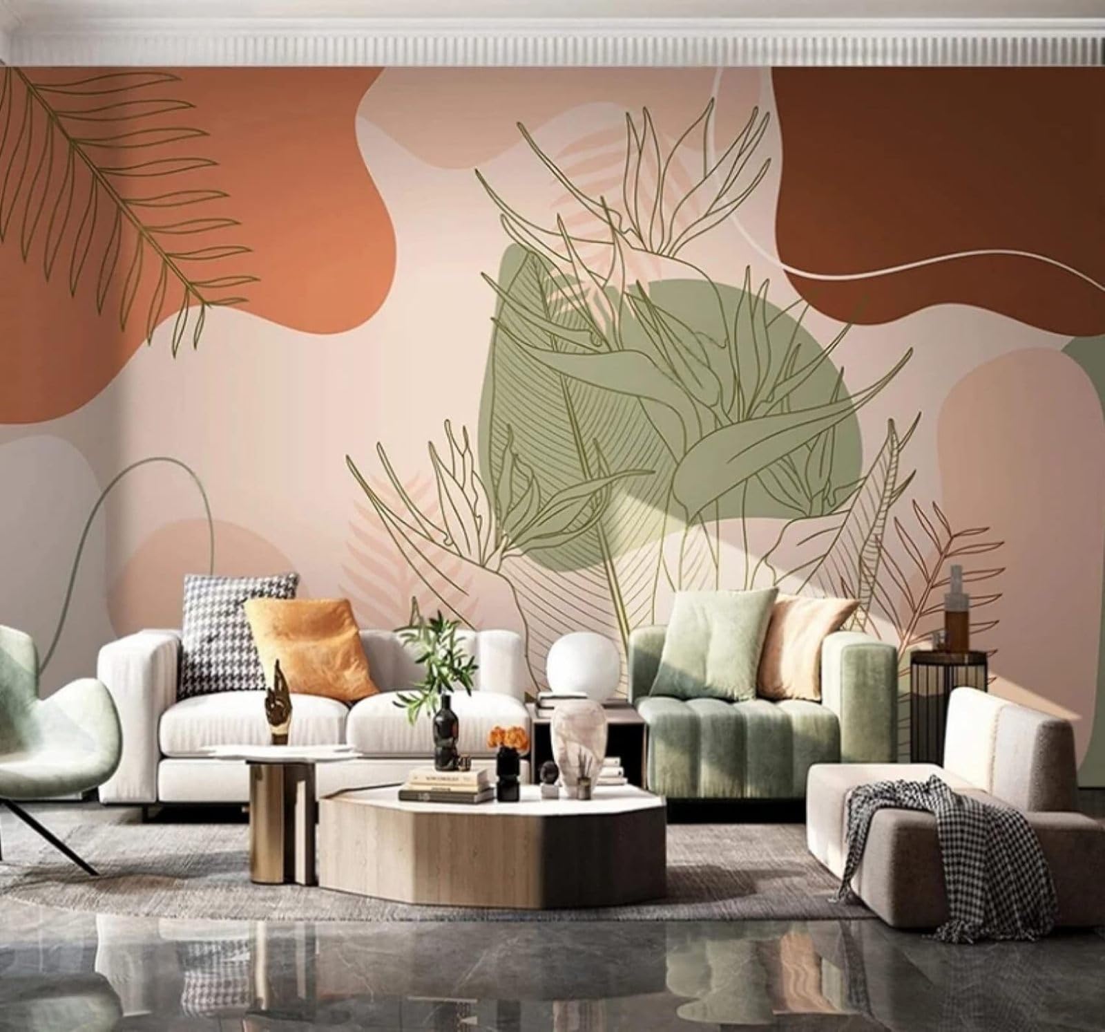 XLMING Creative Colourful Patterns Lines Plants 3D Wallpaper Luxury Home Dining Decor Paste Sofa Living Room The Wall for Bedroom Mural-350cm×256cm