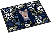 Vista 203 de Caroline's Treasures BB1449JMAT - Tapete de bienvenida de carlino negro, 24 x 36 pulgadas, tapete azul para puerta delantera, para interiores