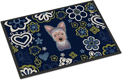 Miniatura 203 de Caroline's Treasures BB1449JMAT - Tapete de bienvenida de carlino negro, 24 x 36 pulgadas, tapete azul para puerta delantera, para interiores