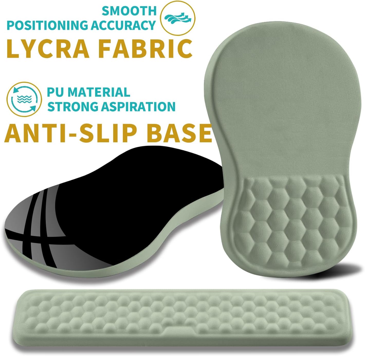 Hokafenle 2 in 1 Ergonomic Mouse Pad Wrist Support & Wrist Rest for Computer Keyboard Set, with Relieve Carpal Tunnel Pain Massage Bulge and Full Memory Gel Design (2In1 Set, Light Green) - Image 6