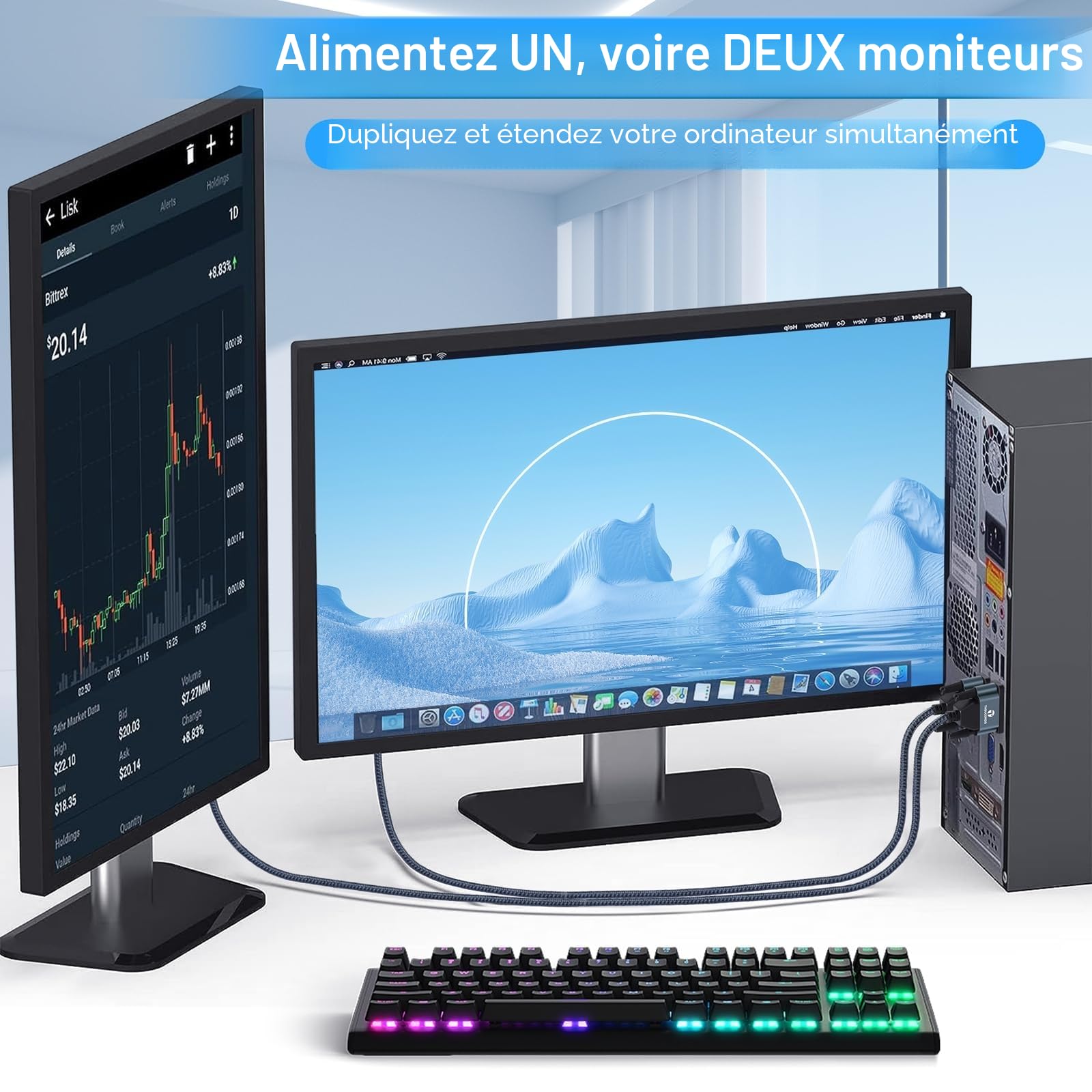 Thsucords Câble DVI vers VGA de 1M, Adaptateur DVI-D vers VGA Unidirectionnel Mâle vers Mâle, Plaqué Or Tressé 1080p Full HD pour HDTV, PC, ordinateur portable, moniteur, projecteur