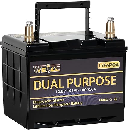 WEIZE 12V 105AH Dual Purpose LiFePO4 Lithium Battery, 1000CCA Group 31 Group 27 Starter Battery Plus Deep Cycle Performance, Built-in Smart BMS, Perfect for Automotive, Trolling Motor, Marine, RV