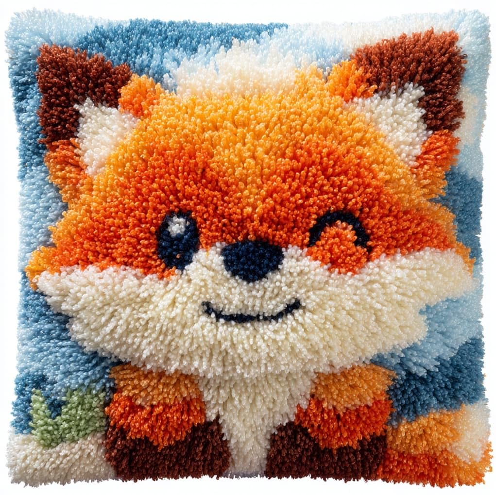 WallustrioaW Latch Hook Pillow Kits Cushion,Cute Cartoon Fox