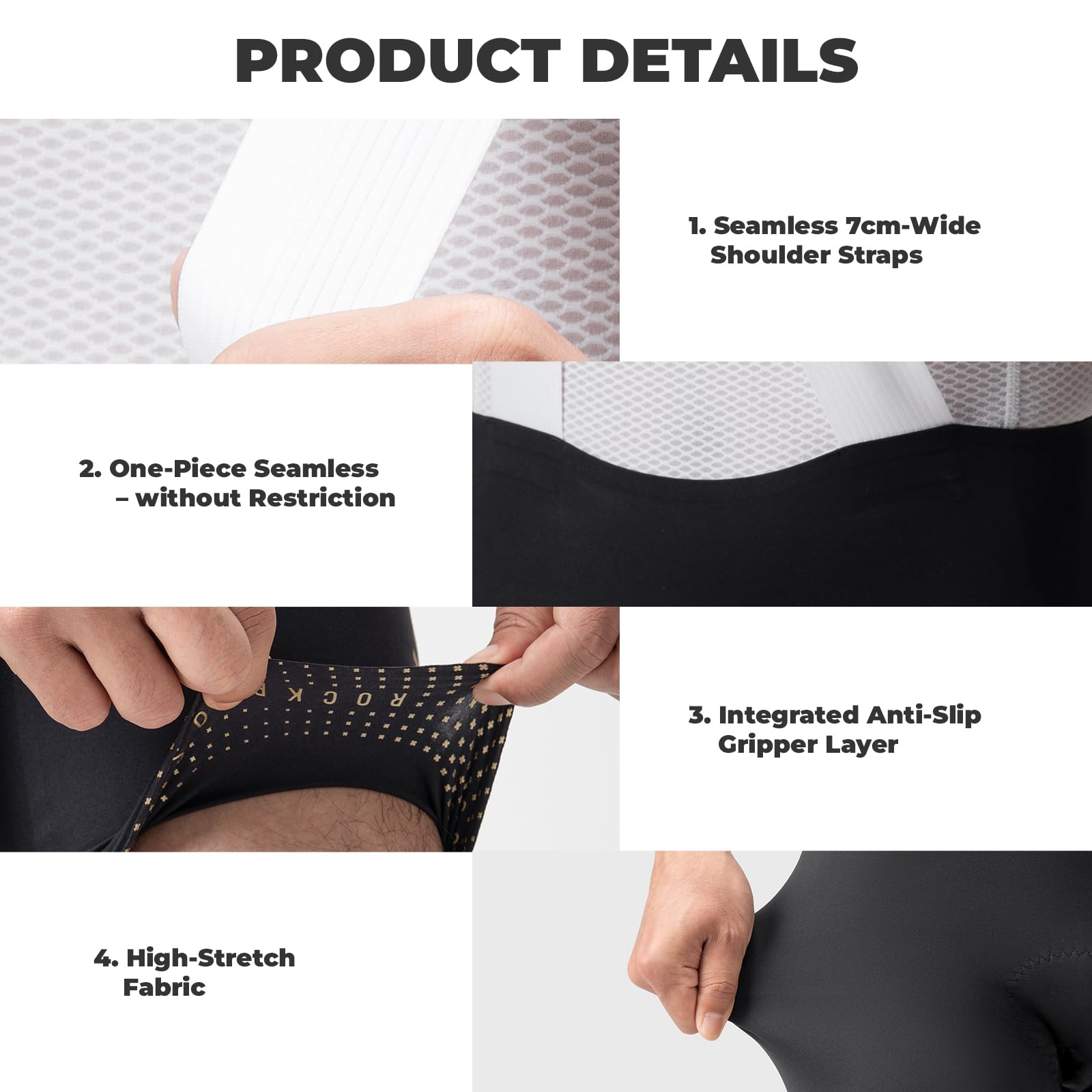 ROCKBROS Salopette da Ciclismo Uomo, Pantaloncini con Bretelle Senza Cuciture Imbottiti in 3D Gel Traspirante e Antiscivolo, Asciugatura Rapida, per Bicicletta MTB Bici da Strada