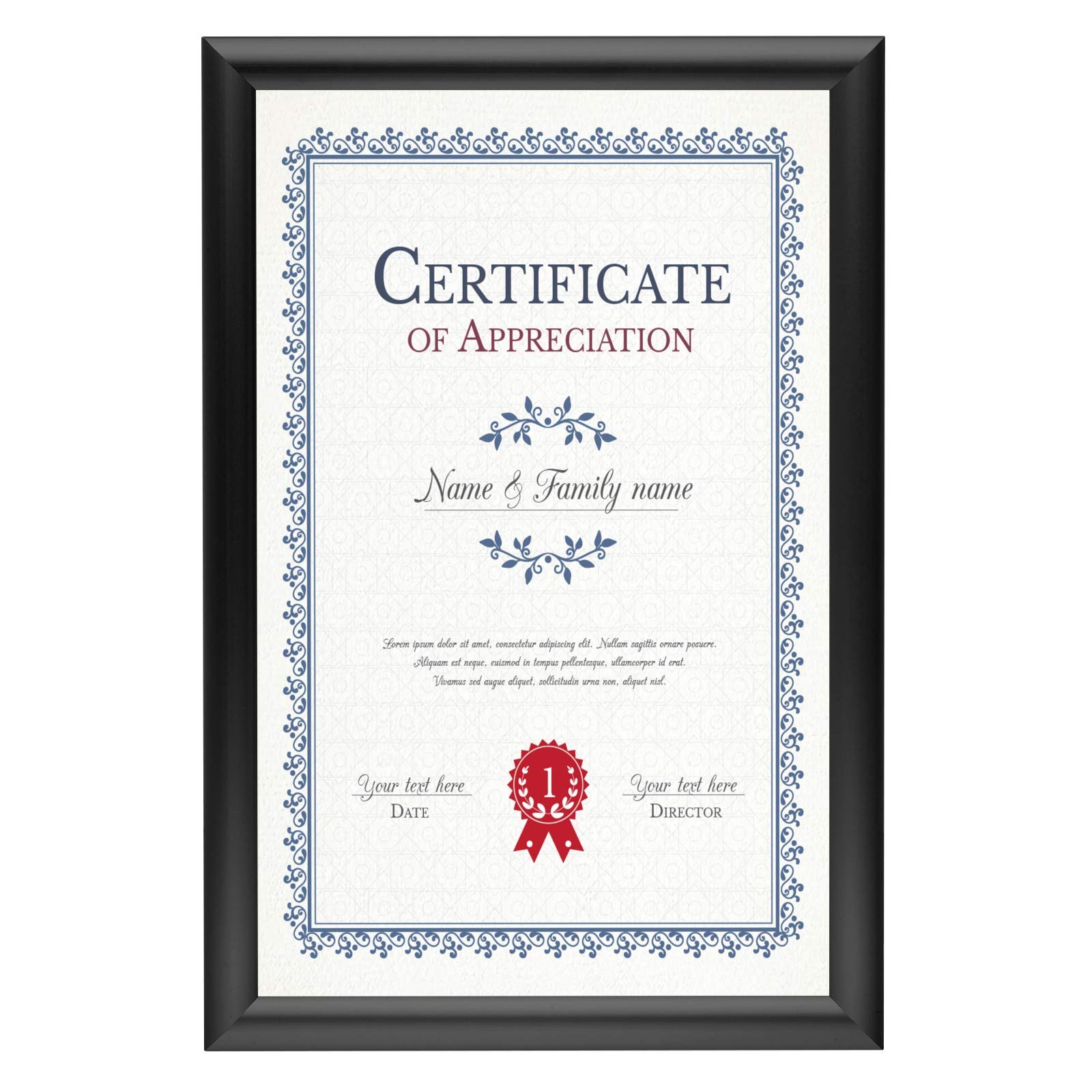 SnapeZo Black Document Notice Frame 11x17 Inch, 1" Narrow Profile, Front-Loading Snap Frame, Wall Mounted, Professional Series