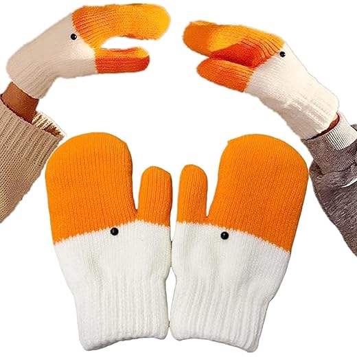 Winter Goose Gloves, Funny Novelty Animal Gloves with Thermal Soft Lining, Cute Goose Mittens Gift for Girl Friend Women
