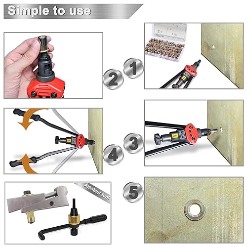 Miniatura 6 de Juego de tuercas de remache de 157 piezas, kit de tuercas remachadas, surtido Nutsert de acero al carbono roscado #8-32#10-2414"-20516"-1838"-16UNC