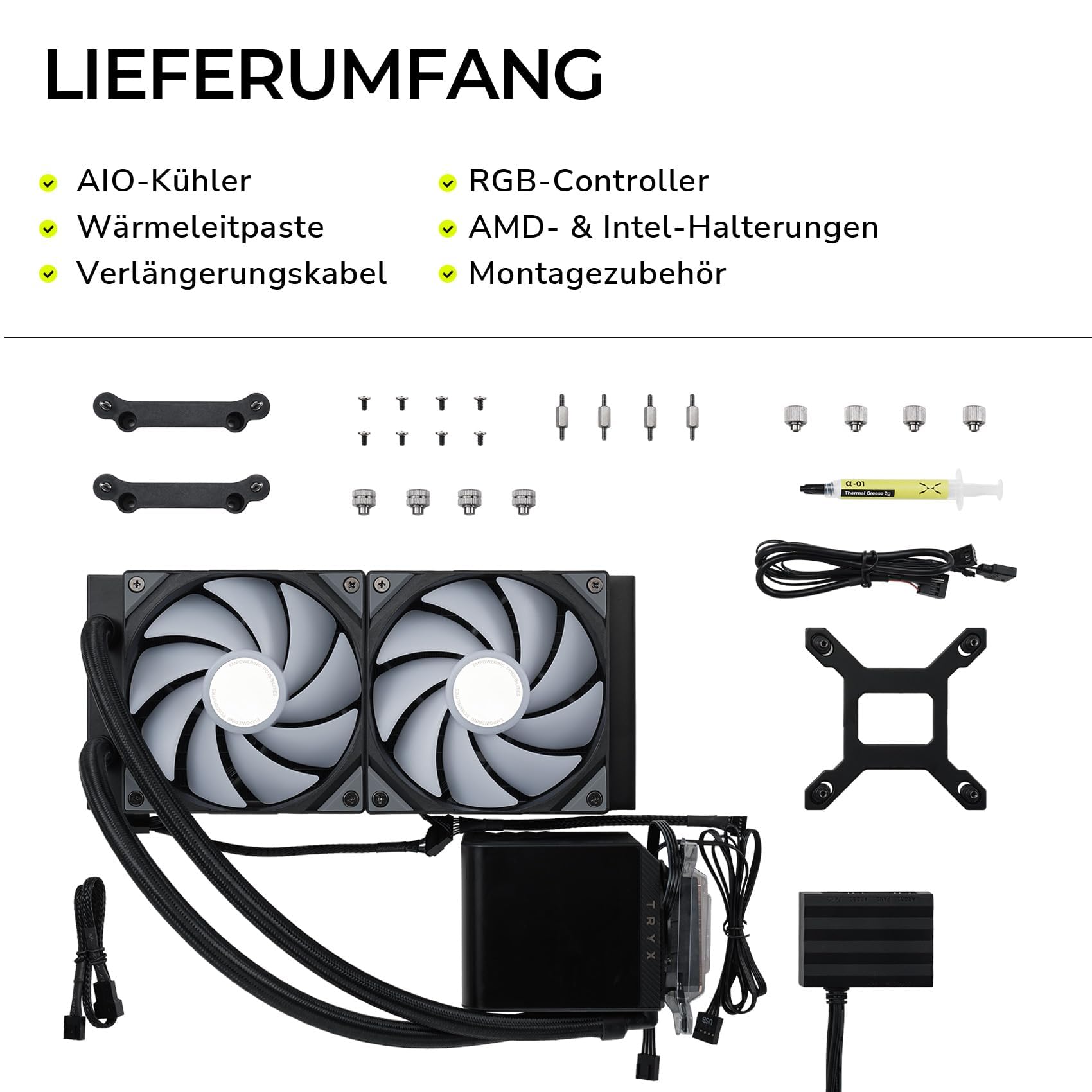 TRYX Panorama ARGB 240 Schwarz | 240mm AIO mit 6,5" AMOLED Display für anamorphe 3D-Effekte, Asetek 8. Gen Pumpe, 280W TDP, ARGB-Lüfter - für LGA 1851/1700/1200/115X & AM5/AM4