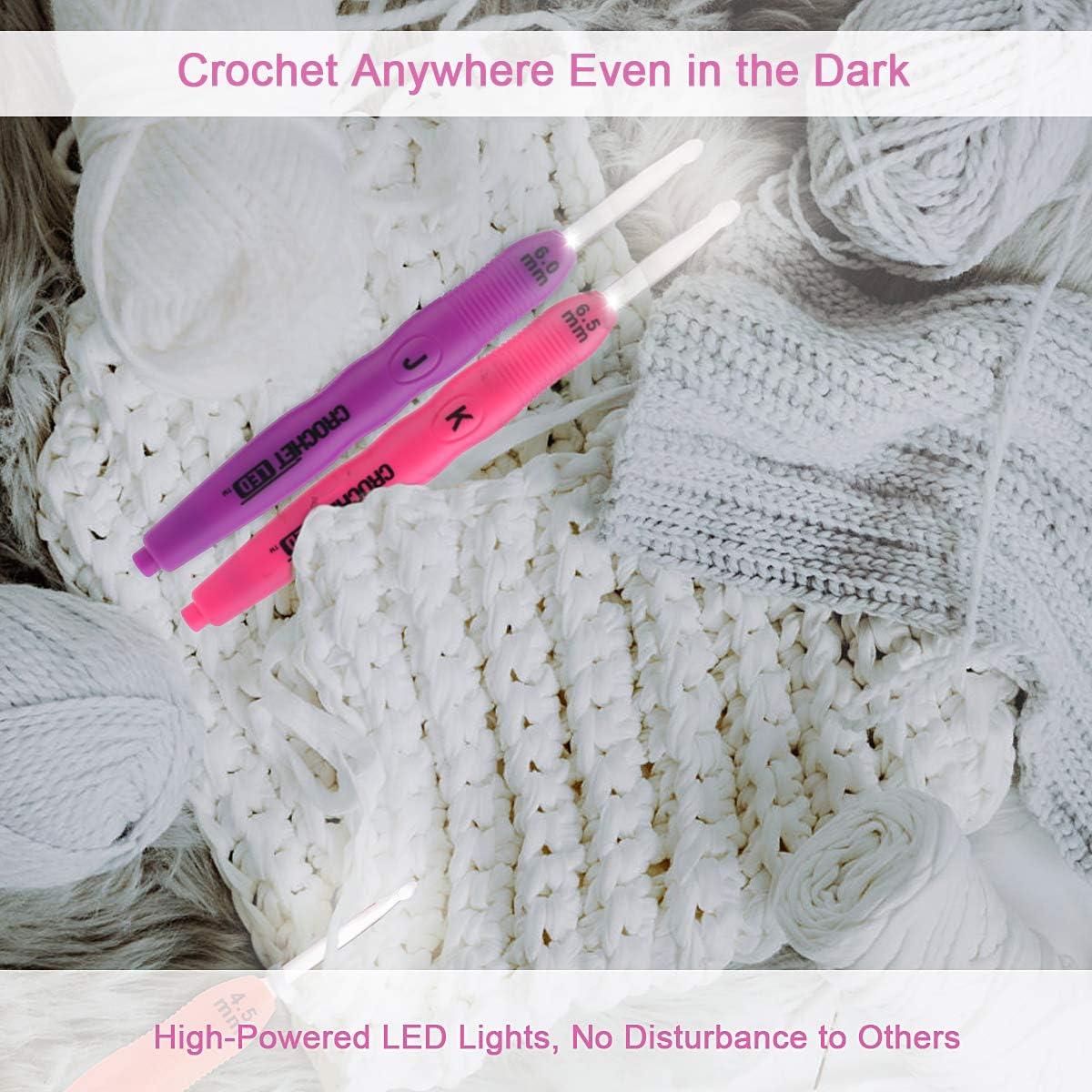 Light up Crochet Hooks with LED Light - LED Lite Hooks - Ergonomic Grip Handles & Organizer. Color Coded Illuminated 9 Hooks for Arthritic Hands - Size 2.5mm to 6.5mm (Blister)