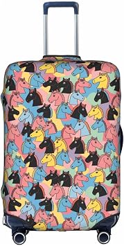 Family Luggage Protector Set Colourful Cartoon Horses, Elastic Suitcase Covers with Zipper, Washable Anti-Scratch Baggage Sleeves for Group Travel