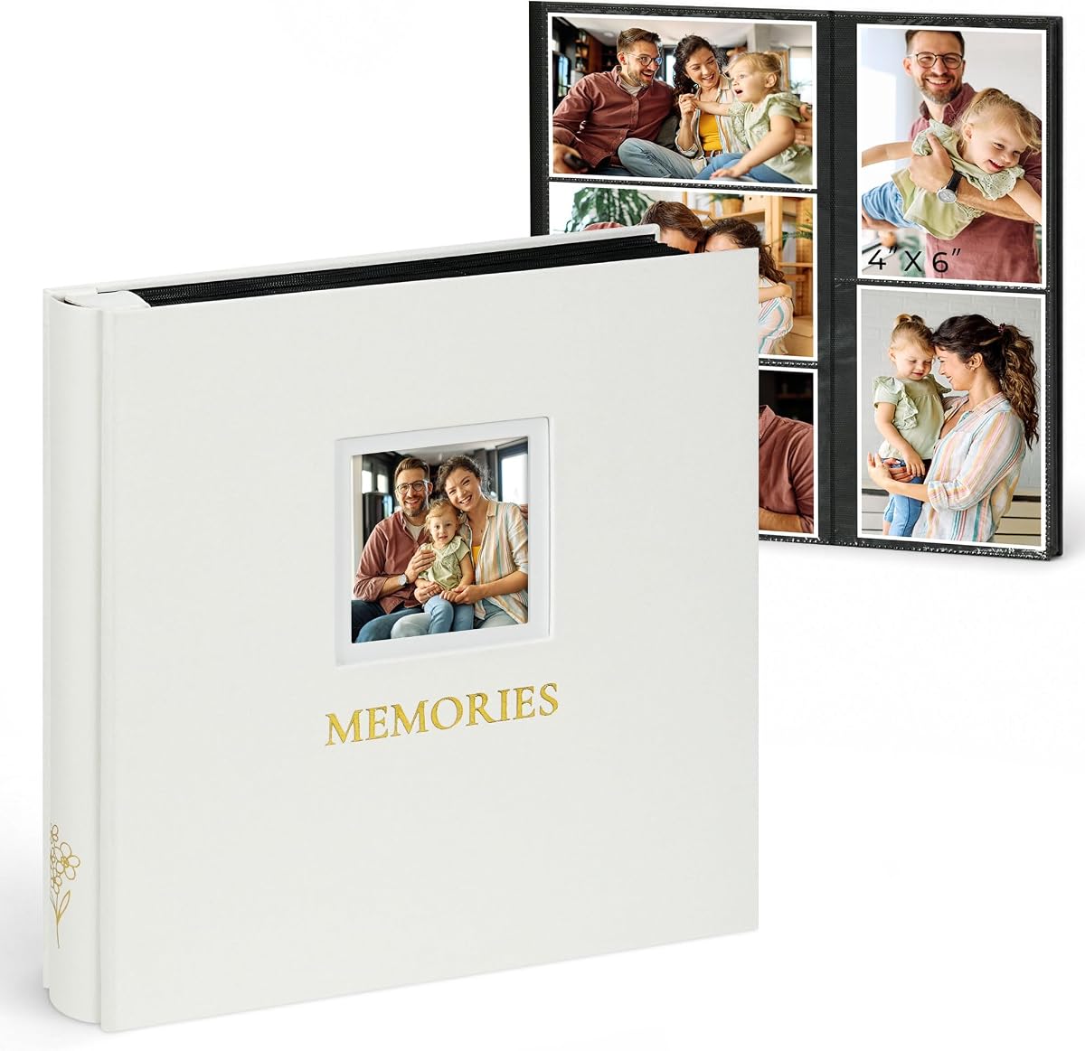 Vienrose Photo Album 4x6 600 Photos Cover Window Beige | Gold Foil Spine, Fabric Cover, Wedding Album, Family Baby Travel, Memory Book