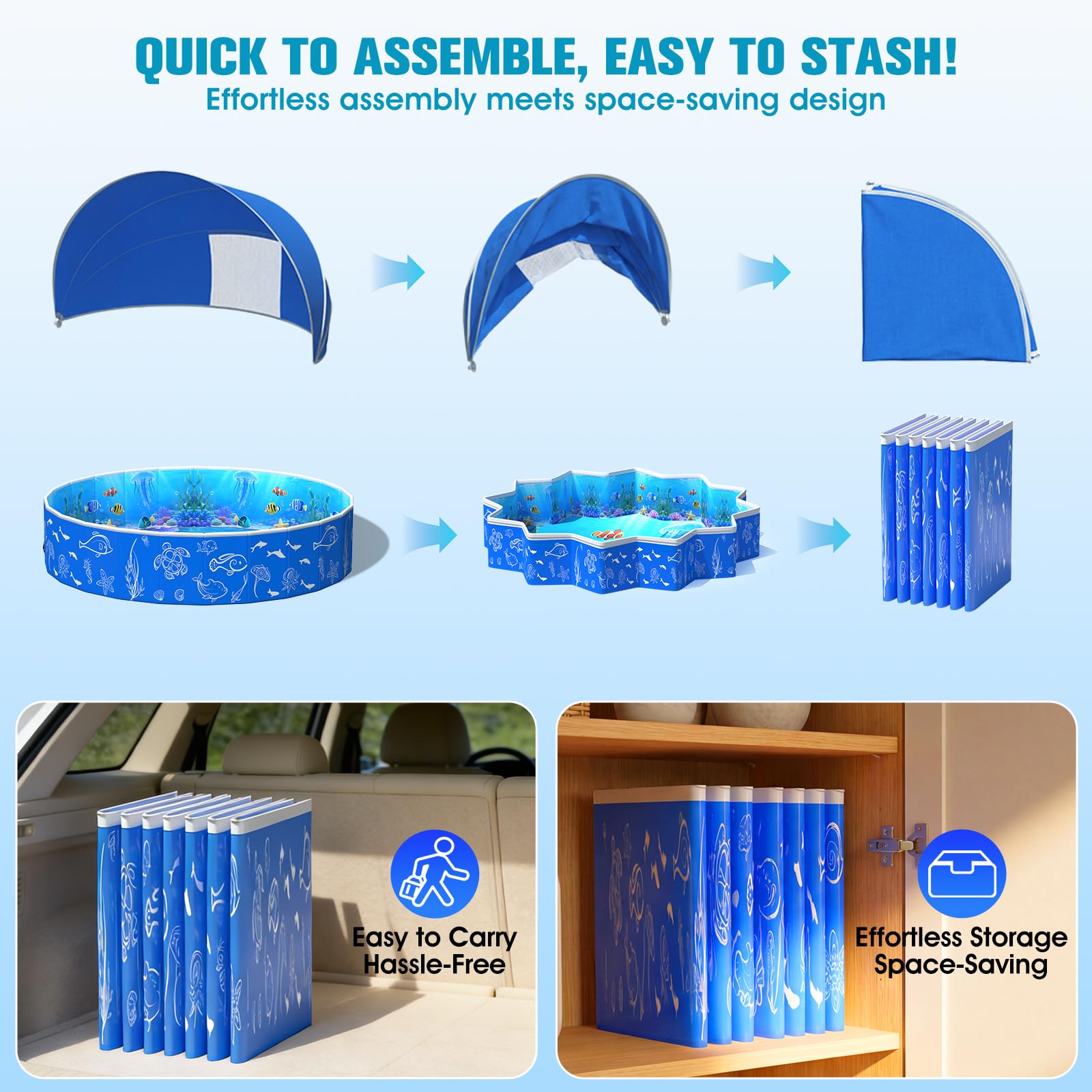 Luxfero Piscina para Niños con Toldo Solar 130 x 130 x 30 cm Desmontable Plegable