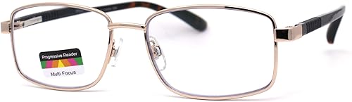 Gafas de lectura progresivas progresivas de metal clásico con bisagra de resorte rectangular para hombre